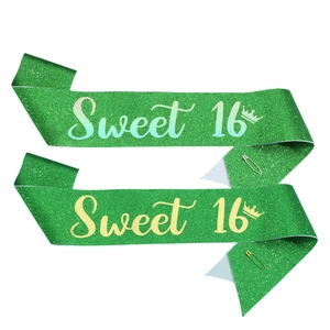 Écharpe Sweet 16 Birthday Girl Verte Pailletée pour Femmes Décorations de Fête de 16 Ans Accessoires avec Épingle de Sûreté
