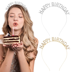 Serre-tête Happy Birthday en Alliage avec Lettres en Strass pour Filles Femmes Bandeau de Fête d'Anniversaire Tiare Couronne Or Argent
