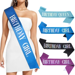 Écharpe Anniversaire Scintillante Girl Queen Décorations Fête Polyester Marquage à Chaud Lettrage Écharpe Célébration Femmes