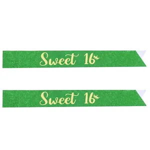 Écharpe d'anniversaire Sweet 16 vert pailleté avec écriture dorée pour fête de fille