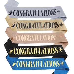 Glitter congratulations sashes in five colors including gold silver and rose gold for party