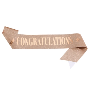 Rose gold glitter Congratulations sash for graduation parties with crown and star motifs