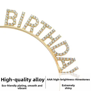Detailed macro view of the gold alloy birthday headband inlaid with AAA rhinestones
