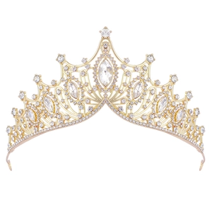 Diadème baroque doré avec cristaux et strass blancs pour mariages et fêtes