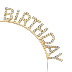 Serre-tête Happy Birthday doré orné de strass blancs brillants pour fête de filles