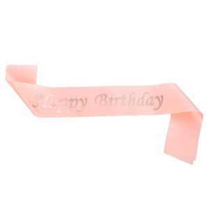 Rosa Satin-Schärpe Happy Birthday mit silberner Folienprägung für Geburtstagspartys