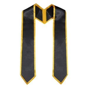 Classic black satin graduation stole with contrast yellow border for academic ceremony