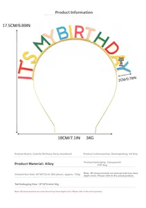 Detailed size chart for the colorful alloy IT'S MY BIRTHDAY party headband crown