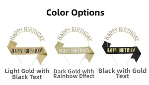 Detailed comparison of three color options for Happy Birthday crown and glitter sash sets