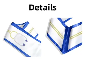 Detail of white graduation stole with stethoscope rhinestone design and blue trim