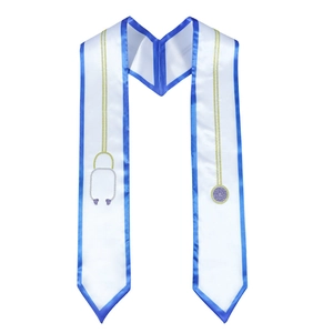 White and blue satin graduation honor stole with rhinestone stethoscope for medical students