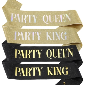 Glitter Party Sash For Women Men Queen King Lettering Polyester Celebration Costume Accessories For Birthday Wedding Bachelorette Party Decoration