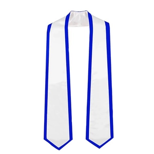 72-inch graduation honor stole in white satin fabric with navy blue contrast trim