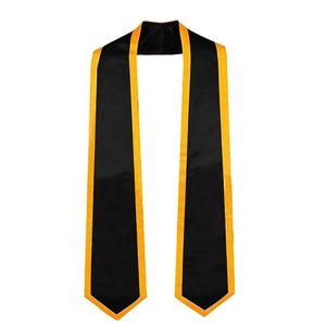Standard 72-inch graduation stole in black satin with gold trim for commencement ceremony