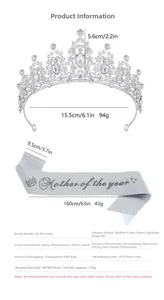 Détails des dimensions de l'écharpe argentée et de la couronne en strass pour maman