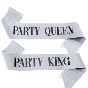 Sparkling silver Party Queen and King sash set for celebrations and events