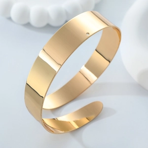 Baroque style gold-plated metal wide cuff armlet with polished mirror finish for women