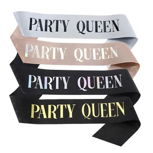 Glitter fabric Party Queen sashes in four colors including black and champagne gold