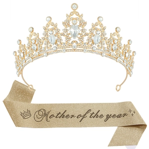 Ensemble écharpe Mother of the Year dorée et couronne en cristal pour fête des mères