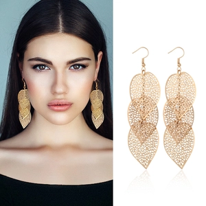 Bohemian Gold Hollow Out Triple Leaf Dangle Earrings Greek Goddess Layered Metallic Drop Earrings Fashion Jewelry For Women