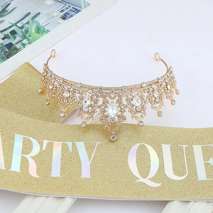 Golden Birthday Party Queen set with crystal rhinestone crown and glitter sash