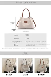 Detailed size specifications for the large knitted tote bag with three color options