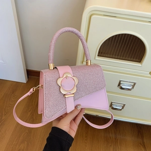 Sac à Épaule en Cuir PU à Paillettes pour Femmes Sac à Main Brillant avec Boucle en Métal Fleur Petit Sac Carré Bandoulière