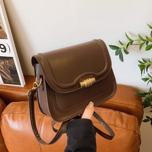 Women's Vintage Minimalist Solid Color Nylon Shoulder Bag Fashion Small Square Crossbody Bag With Gold Metal Buckle
