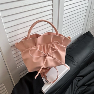 Sac à Épaule en Cuir PU à Bord Volanté pour Femmes Couleur Unie Nœud Sac d'Aisselle Sac à Main Grande Capacité Quotidien