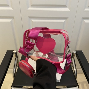 Borsa a Spalla in PVC Trasparente con Cuore da Donna Borsa a Tracolla con Cinghia Larga e Mini Pochette Rotonda Moda Estate
