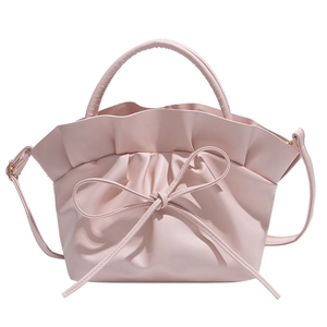 Sac à main rose plissé avec nœud en ruban et bandoulière réglable pour femmes