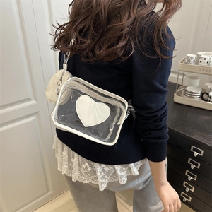 Borsa a tracolla in PVC trasparente con cuore bianco e mini pochette coordinata