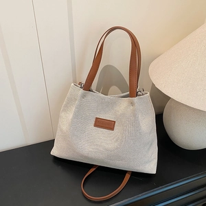 Women Large Capacity Canvas Tote Bag Casual Shoulder Bag With Synthetic Leather Handles Minimalist Fashion Handbag Commuting
