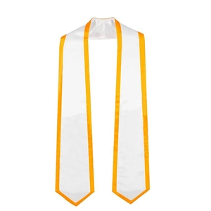 Official white graduation stole with vibrant orange trim and elegant pointed end design