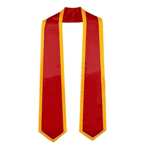 Adult red graduation stole with gold trim made of glossy satin for commencement honors