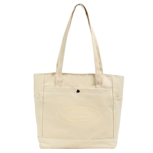 Large beige canvas tote bag with front pocket and TAIMEIBAG logo for daily commute