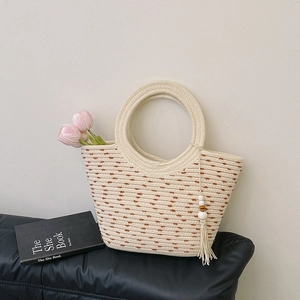 Grand Sac à Main Tissé en PU Pour Femmes Avec Motif à Pois Poignée Ronde Sac à Bandoulière Pour Les Vacances Quotidiennes Sac Fourre-Tout