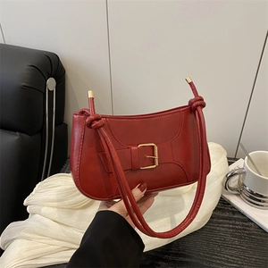 Retro Solid Color Large Capacity PU Leather Shoulder Underarm Bag For Women With Metal Buckle And Knotted Strap Minimalist Fashion