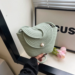 Borsa a Tracolla Intrecciata Borsa a Secchiello in Paglia Con Bottone di Künstliche Perle Grandi Borsa da Spiaggia Estate Vacanza Donna Casual Moda
