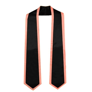 Black 72-inch graduation honor stole with pink trim made of premium satin fabric
