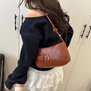 Vintage dark brown large capacity faux leather underarm shoulder bag for daily wear