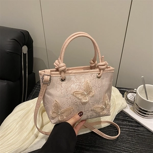 Dolce Borsa a Spalla con Ricamo di Farfalla in Pizzo Moda Borsa Sottobraccio in PU per Donna Elegante Borsetta
