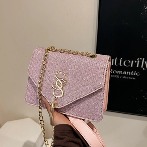 Women's Fashion PU Glitter Sequin Shoulder Bag Stylish Chain Tassel Crossbody Bag Trendy Party Evening Small Square Bag
