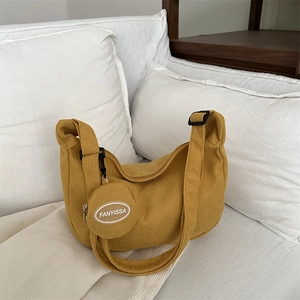 Women Casual Corduroy Crossbody Bag With Mini Pouch Waffle Texture Hobo Half Moon Shoulder Bag Fashion Tote Daily Bag