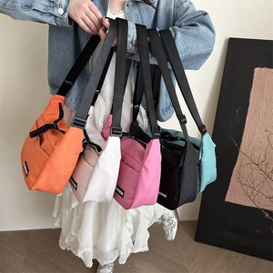 Minimalist Women Nylon Shoulder Bag Small Square Crossbody Handbag With Fashion Letter Label Stylish Casual Daily Satchel