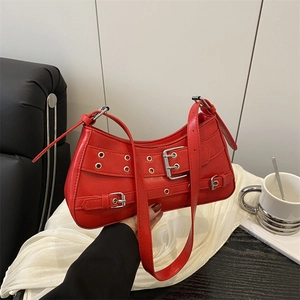 Damen Y2K Punk Stil PU Leder Achseltasche Nieten Metallösen Schnalle Schultertasche Mode Motor Umhängetasche Hobo Tasche