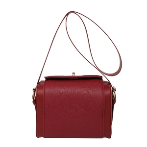 Sac à bandoulière minimaliste en cuir rouge avec texture grainée et boucle dorée sur blanc