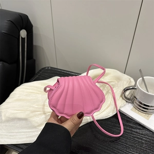 Fashion Women PU Leather Shell Shaped Mini Crossbody Bag Urban Minimalist Small Shoulder Bag With Embossed Stitching Design