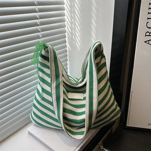 Borsa Tote a Righe da Donna Grande Capacità in Pelle PU alla Moda Borsa a Spalla Bifacciale con Fiocco in Pizzo Casual