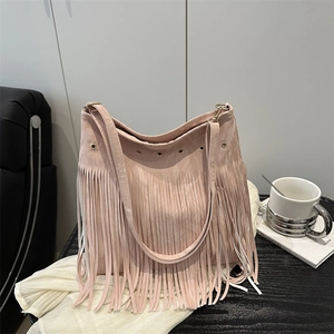 Sac Cabas Vintage pour Femme à Glands Bohème en Cuir PU Sac à Bandoulière Détail Oeillets Métalliques Quotidien Main